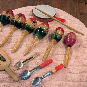 Set of Musical Instruments , Maraca's ,Spoons, Drum and Jingle Stick